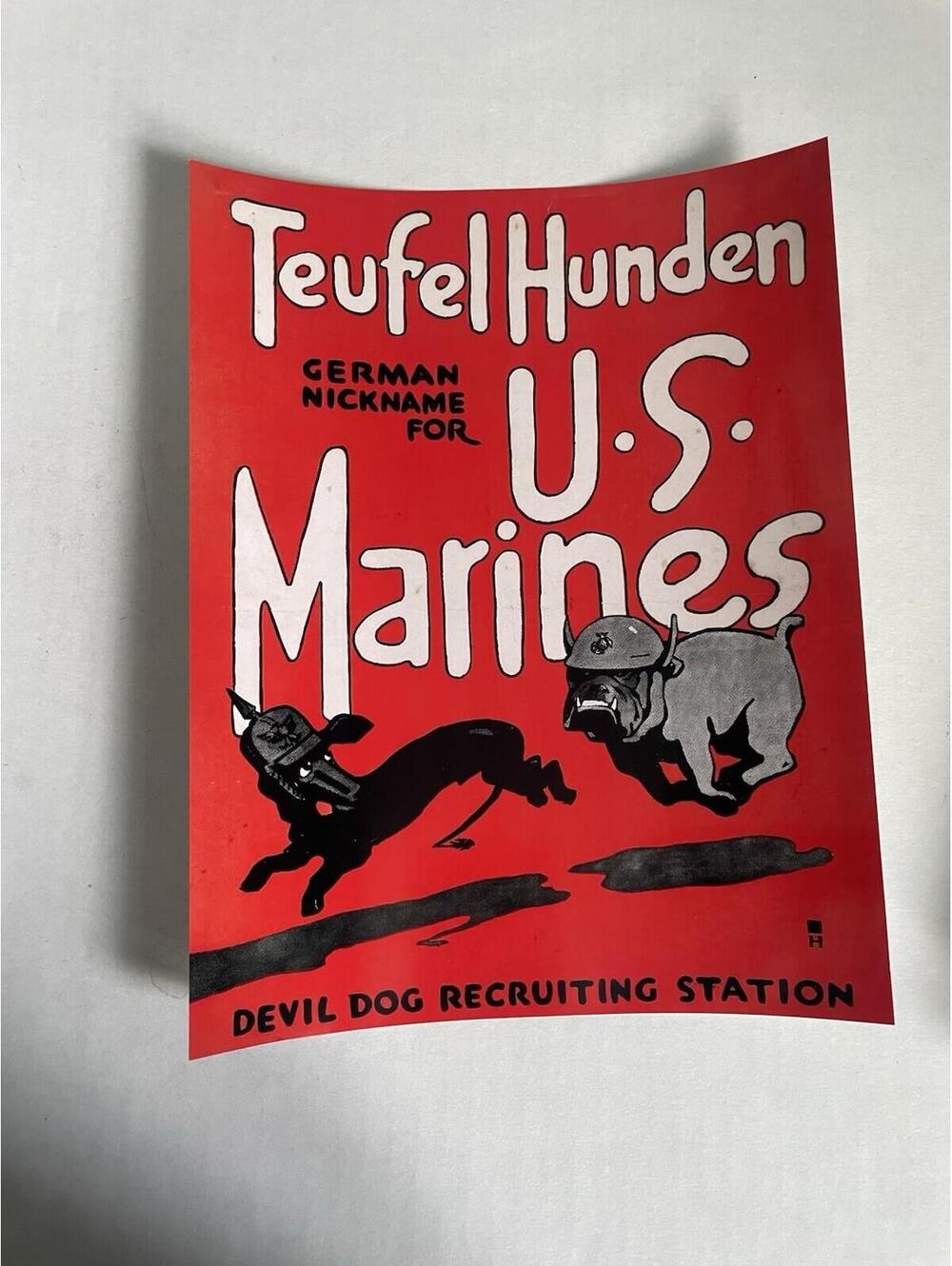 WWI Marines Devil Dogs PRINT 8.5"x11" Ad Sign Tuelfel Hunden WW1 Recruitment
